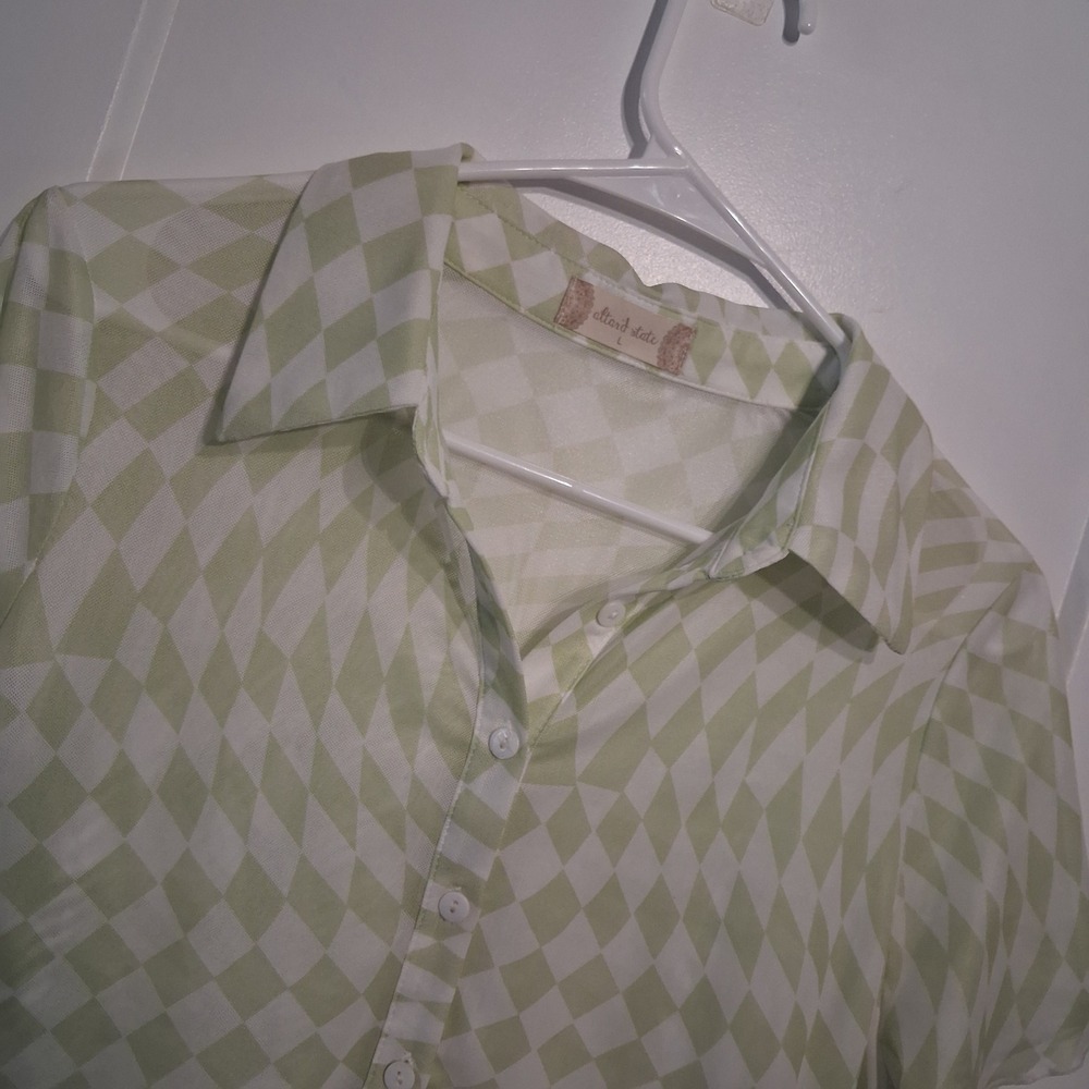 Y2K NWT Altar'd State Mesh Women L Green Harlequin Print Sheer Boho Retro